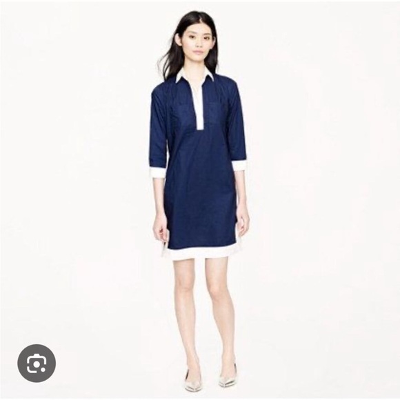 J.Crew Navy Camp Tunic Dress Size 4 | V-Neck Cotton Old Money Preppy Resortwear - Picture 3 of 13